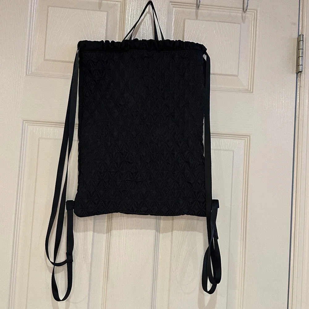 Fabletics Black Drawstring Backpack Quilted Cinch Gym Bag Logo Lightweight